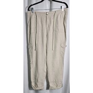 Chico's Women's Beige 100% Linen Pull-On Pants Beach Size 1.5 Cuffed